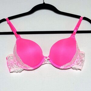 Smart Sexy Neon Pink Lace Trim Push Up Bra 34B Sexy Feminine Coquette